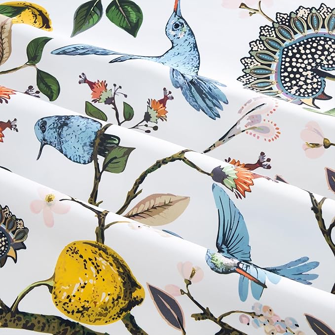Blue White Vintage Floral Curtains 84 Inches Long for Living Room Bedroom Luxury Whimsical Lemon Hummingbird Patterned Waverly Mid Century Colorful Pinch Pleated Blackout Drapes 2 Panels