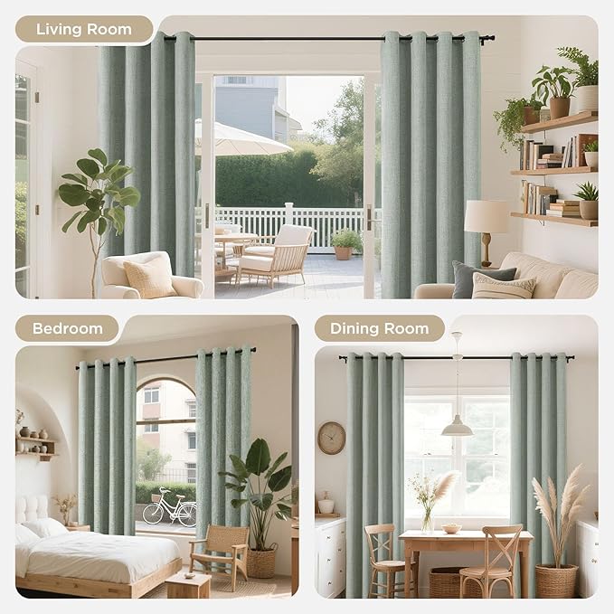 Joydeco Sage Green Blackout Curtains 96 Inches Long, Curtains 96 Inch Length 1 Panel for Bedroom, Thermal Insulated Linen Black Out Curtains with Grommets(100x96, Sage Green)
