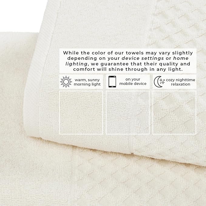 Great Bay Home Bath Towels - 100% Cotton 6 Piece Towel Set - Diamond Waffle Weave - Absorbent, Durable, Quick-Dry Towels for Bathroom (Ivory)