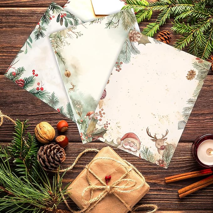 PARTH IMPEX 56 Sheets Christmas Writing Paper 8.5x11 - Letter Size Stationery Holidays Winter Party Looking Santa Letterhead Printer Paper - 120gsm Thick Decorative Double-sided Design