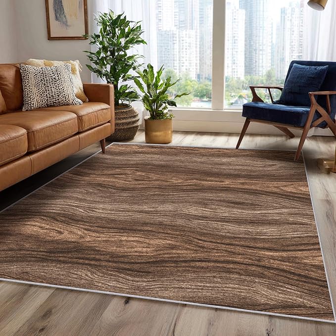Wood Grain Rustic Area Rug, Vintage Brown Texture Pattern Carpet, Washable Non Slip Low Pile Soft Thin, Living Room Bedroom Home Decor Mat 3x4ft(Small)