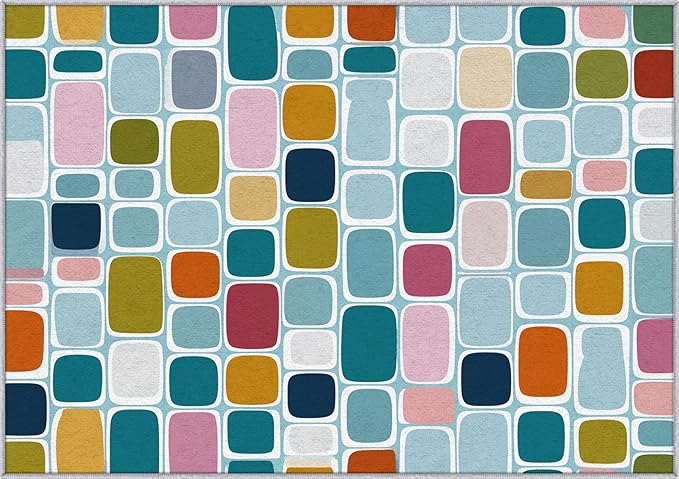 Mid Century Modern Rugs 7x9, Geometric Retro Washable 7 x 9 Area Rug for Living Room, Bedroom, Low Pile Non Slip Stain Resistant Carpet, Mid Century Home Decor Accessories & M913