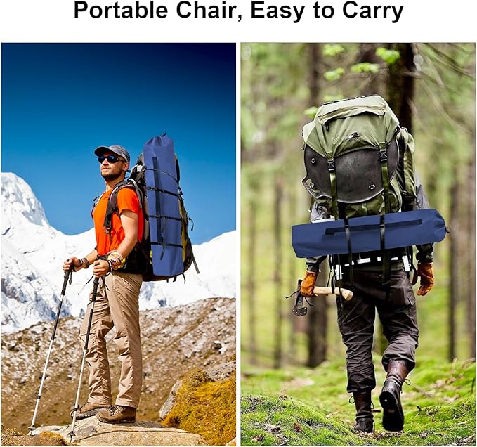 2PCS Folding Camping Collapsible Chairs Heavy Duty Lawn Chair with Cooler Bag, Storage Pocket, Waterproof Bag Outdoor Arm Chair, Supports 225LBS, Cyan