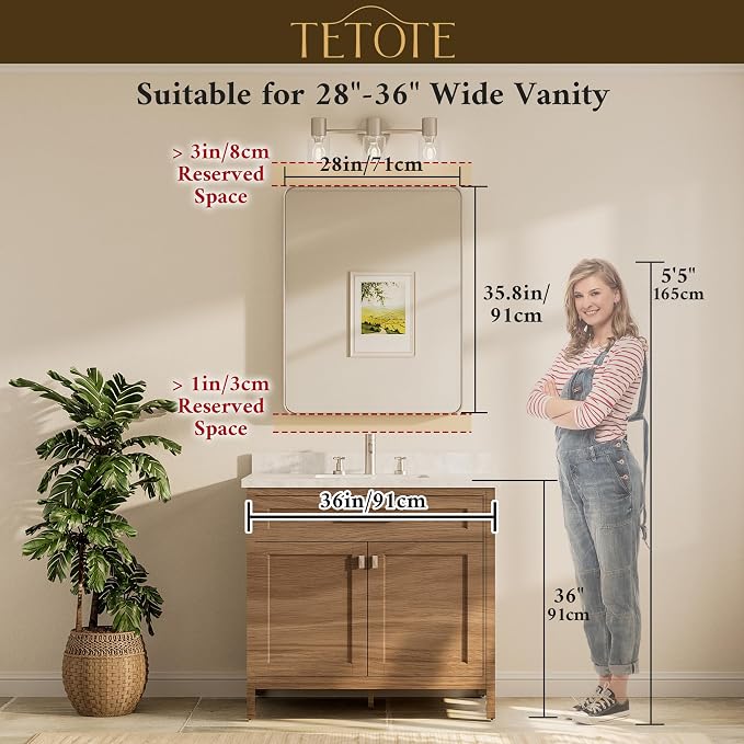 TETOTE Gold Vanity Mirror 28 x 36 Inch for Bathroom Over Sink Metal Framed Mirror Modern Farmhouse for Living Room Entryway(Horizontal/Vertical)