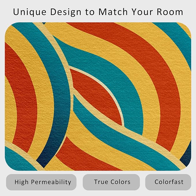 70s Rug 7x9 Retro Abtract Groovy Stripes Pattern Area Rugs for Living Room, Bedroom, 70s Home Decor Accessories Indoor Carpet, Non Slip & Machine Washable, GD0370