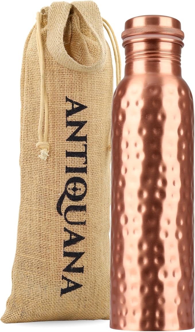 34 Oz Pure Copper Water Bottle Set – Leak-Proof Hammered Design with Tumbler, Carrying Bag & Smooth Finish Decorative – Copper Home Decore