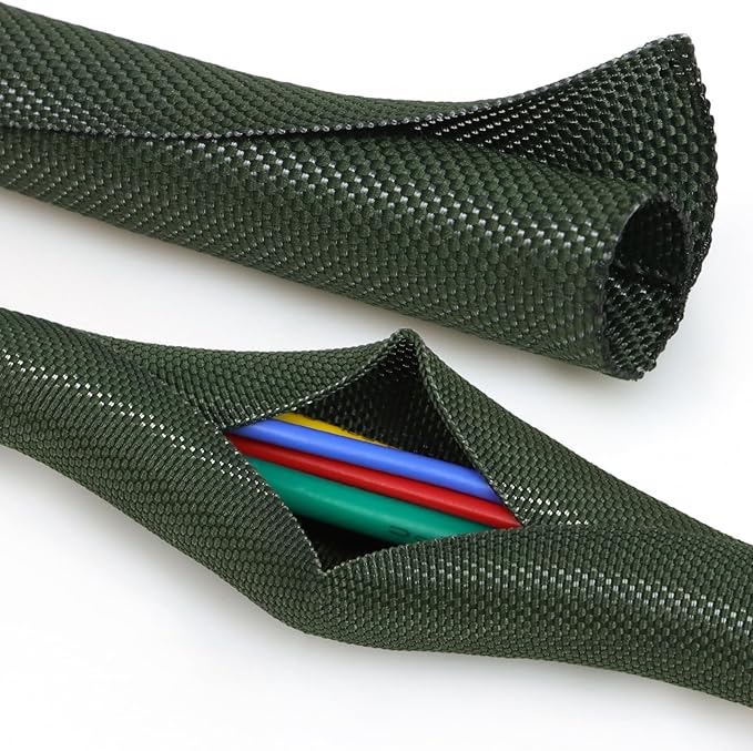 YOUBO Split Braided Cable Sleeve，Flexible Wire Loom Tubing, Automotive Cord Protector Pet Proof, Cable Management for Computer TV Electric Wires Harness 16ft (Dark Green, 16mm（5/8")