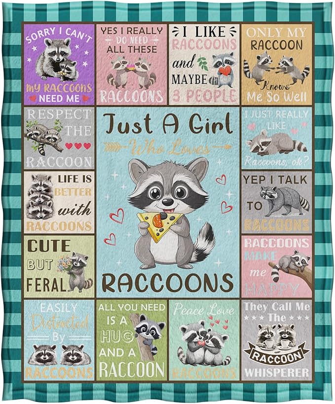Jekeno Raccoon Blanket Cute Animals Gifts for Women Men Kids Girls Boys Mom Wife Friends Halloween Birthday Home Bedroom Living Room Decor Colorful Throw Blanket 60"x80"