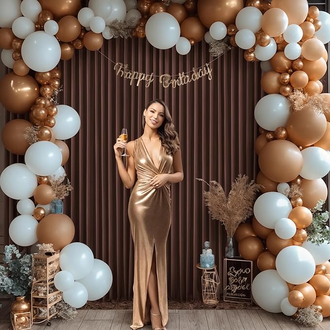 4 Panels Brown Backdrop Curtain for Parties Wedding Wrinkle Free Brown Photo Curtains Backdrop Drapes Fabric Decoration for Birthday Party Baby Shower 20ft(W) x 10ft(H)