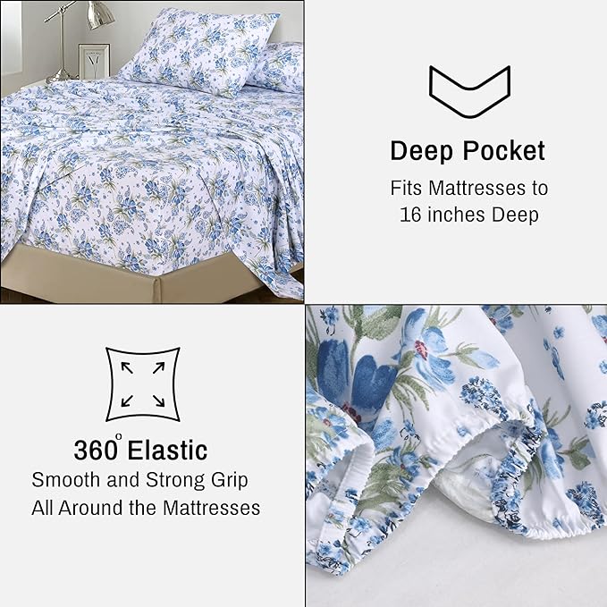 RUVANTI 100% Cotton Split King Sheets Sets for Adjustable Bed, 5 PCs, Soft & Breathable Percale Weave Bedding, Deep Pocket 16", Hotel Standard, Crisp Cool Feel & Durable, Floral Sheet, Paislyona