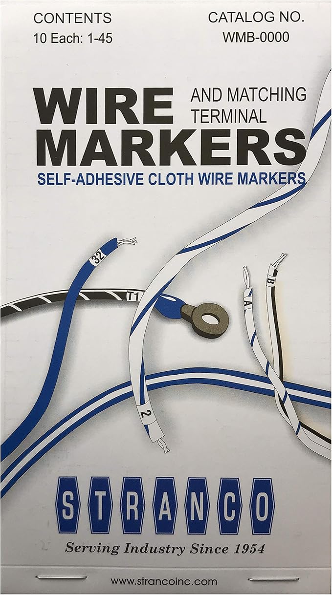 Sherco-Auto 450 Pieces (1-45) Wire Marker Labels for Cable Management - Waterproof Vinyl Adhesive Cloth Label Stickers Book - 10 Pages with 45 Labels Each - Tear Resistance Cable Tags - Made in USA