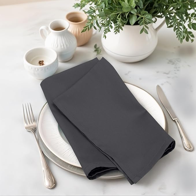 Zoyer Cloth Napkins Set of 12, 18x18 Inches Cotton Enrich Napkins Cloth ‎Washable, Soft & Durable Dinner Napkins for Parties, Wedding, Christmas, ‎Thanksgiving & Everyday Use - Dark Grey