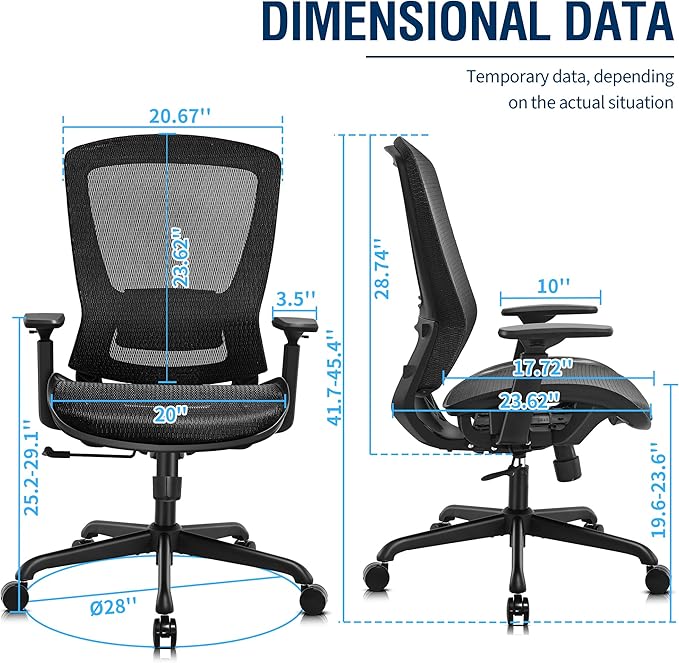 ELABEST Mesh Office Chair,Ergonomic Computer Desk Chair,Sturdy Task Chair- Adjustable Lumbar Support & Armrests,Tilt Function,Comfort Wide Seat,Swivel Home Office Chair (Black)