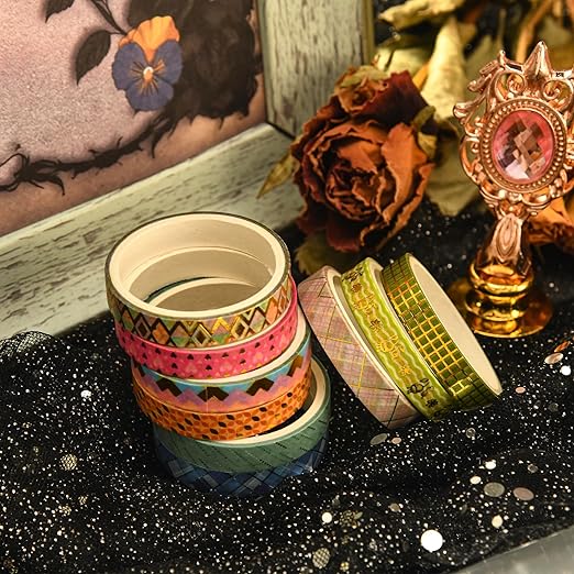 Songdao 36 Rolls Skinny Washi Tape Set Gold Foil Detailing Arts Adhesive Tapes Basic Patterns Decorative Masking Tape Sets for Craft, Kids, Scrapbook, DIY, Gift Wrapping (Black & Gold)