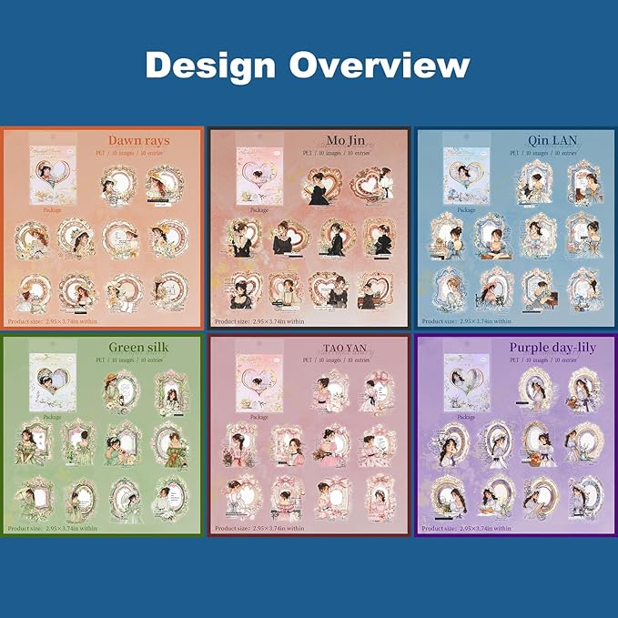 AuriicLeaf French Vintage Girl PET Sticker Set, 60PCS Scrapbook Supplies for Journaling, Planners, DIY Crafts and Gifts
