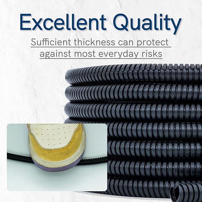 15ft - 1/4 inch (AD10) Flame Retardant Split Wire Loom Tubing - Sleeves for Electric Cables, Flexible Wire Covers Cord Protectors - Black