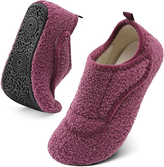 BARERUN Slippers for Women Men Wide House Diabetic Shoes for Women Men Warm Arthritis Edema Swollen Neuropathy Socks Slip on Adjustable Fuzzy Comfy Soft Womens Mens Bedroom Sliipers