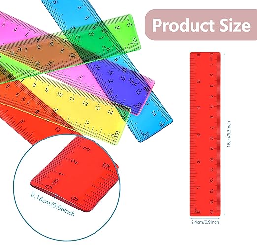 50Pcs 6 Inch Rulers with Inches and Centimeters in Bulk，Plastic Ruler in Assorted Colors, Clear Ruler, Transparent Rulers Bulk for Students Back to School Office Supplies(50Pcs)