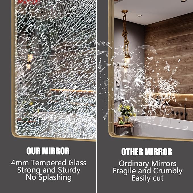 2 Pack of 22x30 Gold Bathroom Mirror, Rounded Rectangle Gold Frame Mirror, Brushed Gold Brass Bathroom Vanity Mirror Wall-Mounted, Anti-Rust, Hangs Horizontally or Vertically