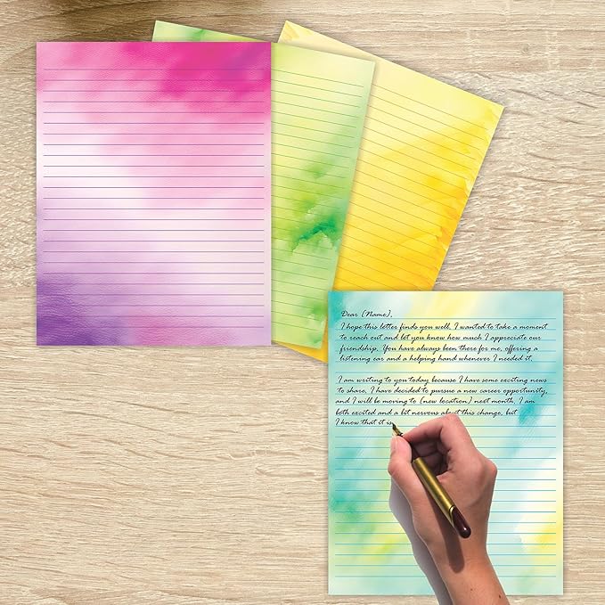PARTH IMPEX 56 Sheets Watercolor Lined Writing Paper 8.5x11 - Letter Size Ruled Stationery Letterhead Printer Paper - 120gsm Thick Uncoated Decorative Colored Fancy Double Side Printing
