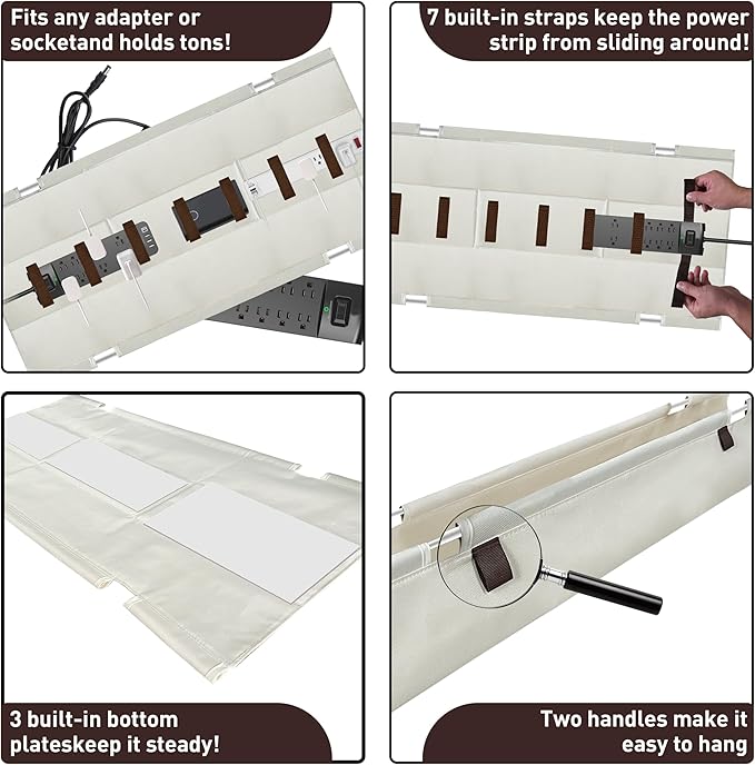 [Upgraded] Under Desk Cable Management, 48" Cord Organizer, with Silicone Pads (No Scratch!), 16 Cable Ties, Washable PE Honeycomb Base,Fits Any Desk 0-2.1", No Stinky Cardboard!Beige