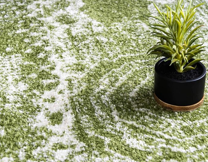 Unique Loom Bromley Collection Area Rug - Wells (2' x 8' Runner, Green/ Ivory)
