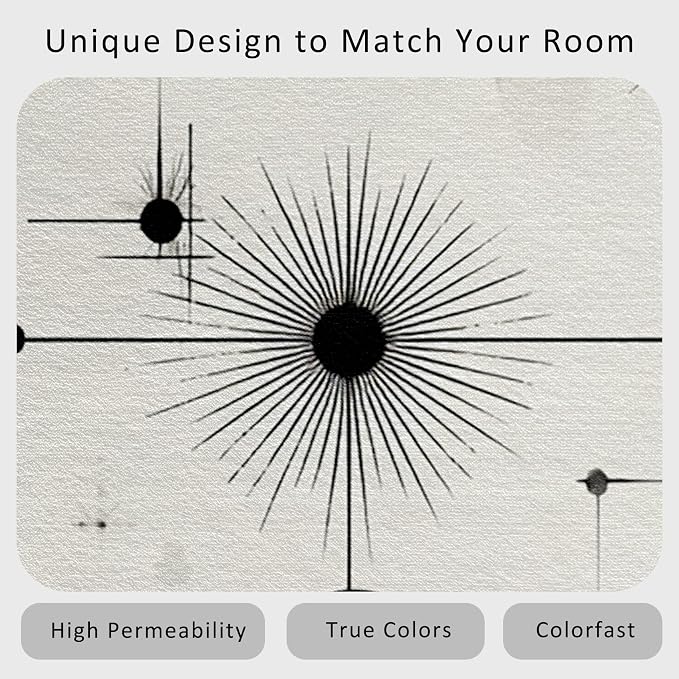 Starburst Rug Square 8x8 Retro Mid Century Modern Pattern Area Rugs for Living Room, Bedroom, Starburst Home Decor Accessories Indoor Carpet, Non Slip & Machine Washable