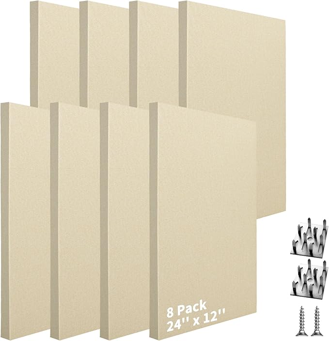 Art3dwallpanels 8 PCS Acoustic Panels, 24''x12'' Fabric Soundproof Wall Panels, Easy-Hook Mounting Sound Absorbing Panels for Studios, Office, Home Theater, Linen