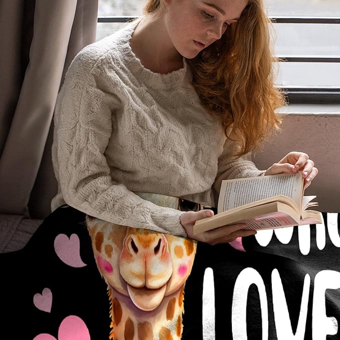 Just A Girl Who Loves Giraffes Blanket Lightweight Cozy Flannel Fleece Throw Blanket Best Gift Home Decor for Bed Couch Outdoor Camping 80"x60" Queen for Adults