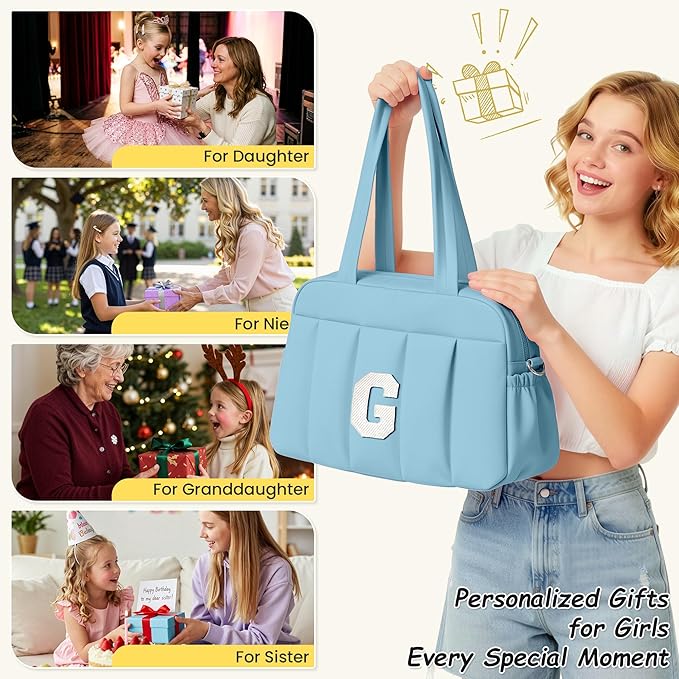 Duffle Bag, Weekender Bags for Girl，Monogrammed Gifts for Woman-Initial Overnight Bag with Wet Pocket，Lightweight Dance Bags Personalized Gymnastics bag with Makeup Pouch