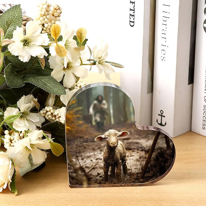 Christian thank you gifts - Jesus and Lamb Religious Home Decor, for Mom Gifts,Inspirational Gifts for catholic Women,Friends,Mother's,teacher,christians,Baptism,Christmas, or Birthday (4"x4") D-238