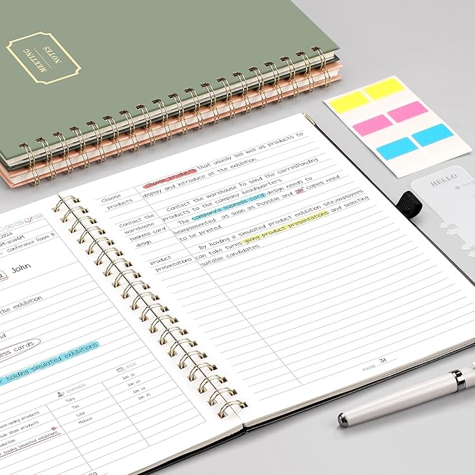 EMSHOI Meeting Notebook for Work - B5 Half Meeting Half Note Planner, 100 Pages, 100GSM Thick Paper, Hardcover, Project Organizer for Women Men Office, Business, Note Taking, 8"x10.2" - Black