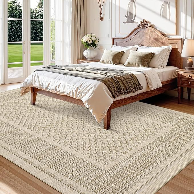 Washable Area Rugs 10x13 Rug for Living Room Modern Grey Rug Plaid Large Area Rug for Bedroom Decor Rustic Non Slip Throw Rugs Low Pile Stain Resistant Carpet for Office Dining Room 10'x13'