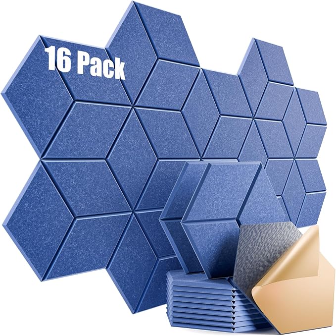 16 Pack Self-Adhesive Acoustic Panels 12" X 10" X 0.4" - Sound Proof Foam Panels for Wall with High Density, Y-Lined Design, Flame Resistant, Absorb Noise and Eliminate Echoes(Sky Blue)