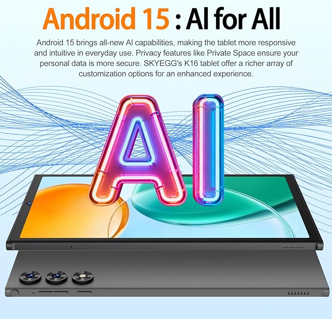 SKYEGG 2025 Android 15 Tablet 10.1 Inch Tablets, 30GB RAM 128GB ROM 1TB Expand, 8000mAh Battery, BT5.0, 2.4/5G Wi-Fi 6, Metal Body with Keyboard & Mouse, Gemini AI, Widevine L1 HD IPS Display - Black