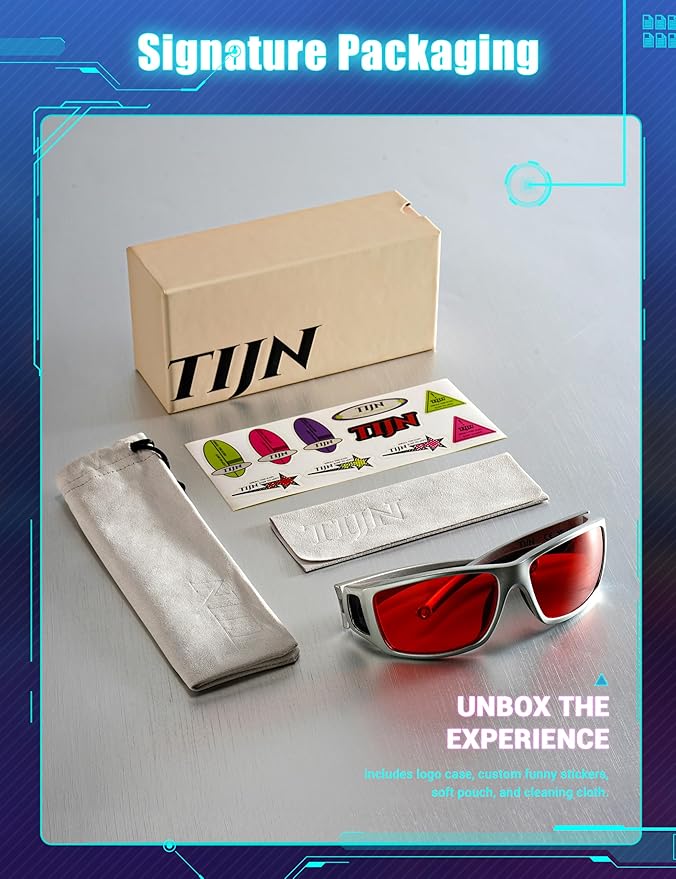 TIJN Sonia Sleep Glasses for Blue & Green Light Blocking,Red Lens with Dual AR Coating,Wraparound Frame for Gaming Screen