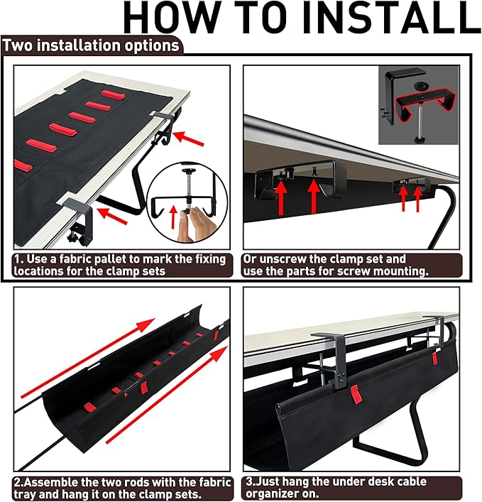 [Upgraded] Under Desk Cable Management, 48" Cord Organizer, with Silicone Pads (No Scratch!), 16 Cable Ties, Washable PE Honeycomb Base,Fits Any Desk 0-2.1", No Stinky Cardboard!Beige