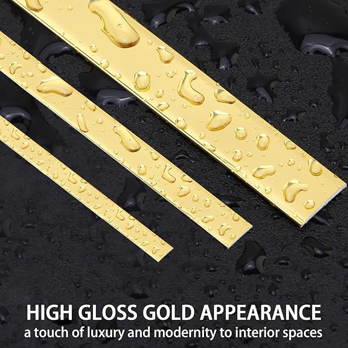 Glossy Gold Peel and Stick PVC Molding Trim, Flexible DIY Wall Accent Strip for Mirror Frame, Cabinet, Edges & Borders and Tiles (394''L x 1.6''W)