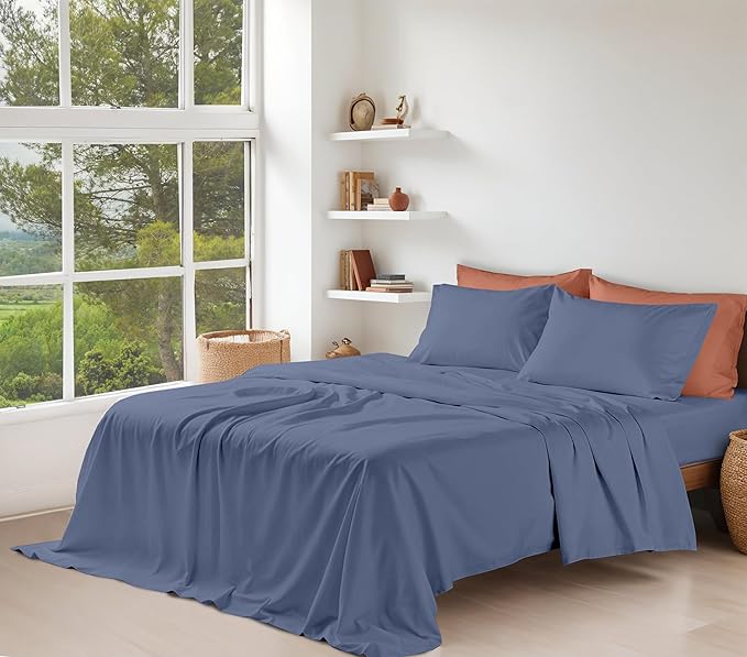RUVANTI 100% Organic Cotton Sheets Full Size, Percale Weave, GOTS Certified, 4-Piece Set, Deep Pocket 15", Crisp & Breathable, Soft Durable Bedding, Sábanas Algodón Orgánico – Wild Wind