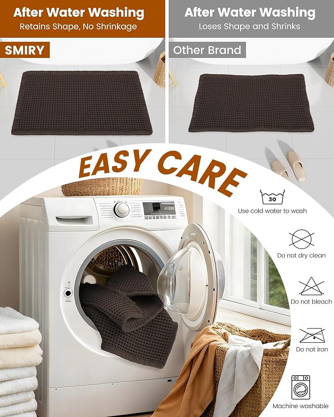 Smiry Waffle Bath Mat 36x24, Extra Soft Absorbent Bathroom Rugs, Non Slip Machine Washable Quick Dry Bath Rugs for Bathroom Floor, Tub, Shower, Home Decor Accessories, Chocolate