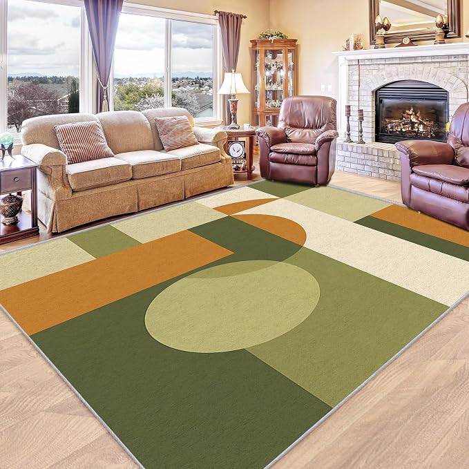 Mid Century Rug 5x8, Washable Modern Geometric Rugs for Living Room Bedroom, Minimalist Area Rug for Home Decor, Non Slip Backing Floor Carpet with Gripper - 5 x 8 ft