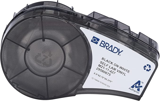 Brady Authentic (M21-11-427) Pre-Sized Self Laminating Vinyl Wraps for Data/Telecomm, Lab, and Wire/Cable, Black on White Material - Designed for M210, M210-LAB, and M211 Printers, 0.75" H x 0.5" W