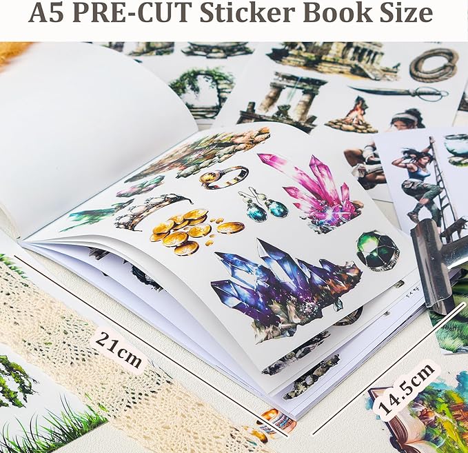 Snycler Sticker Book - 20 Sheets Vintage PET Stickers for Scrapbooking, Junk Journaling, Ephemera, and Decorative Crafts-The Forest of Tomb