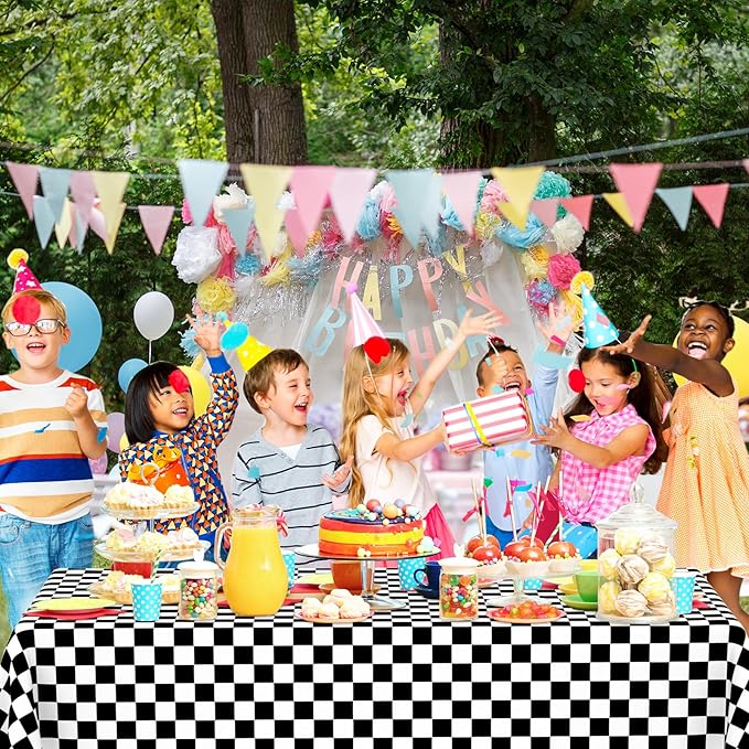 6 Pack Black and White Gingham Tablecloth Rectangular Buffalo Checkered Tablecloths Disposable Plastic Plaid Table Cover for Parties, Outdoor Picnic, Birthday, Wedding, Camping 54 × 108 Inch