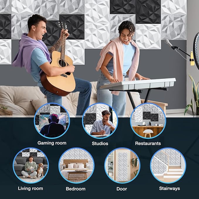 Acoustic 3D Wall Panels,24 Pack Sound Proof Felt Panels for Interior Wall Décor, Hollow Sound Absorbing Panel for Studio, Living Room, Home, Hotel, 12''x12'' Cover 24 sq ft (Light Grey, 24 Pack)