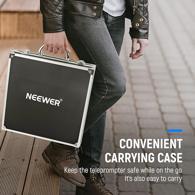 NEEWER X12 Aluminum Teleprompter with RT-110 Remote Control (Connected via Bluetooth on NEEWER Teleprompter App) & Carry Case, Compatible with iPad, iOS/Android Tablets, Smartphones, DSLRs (Black)