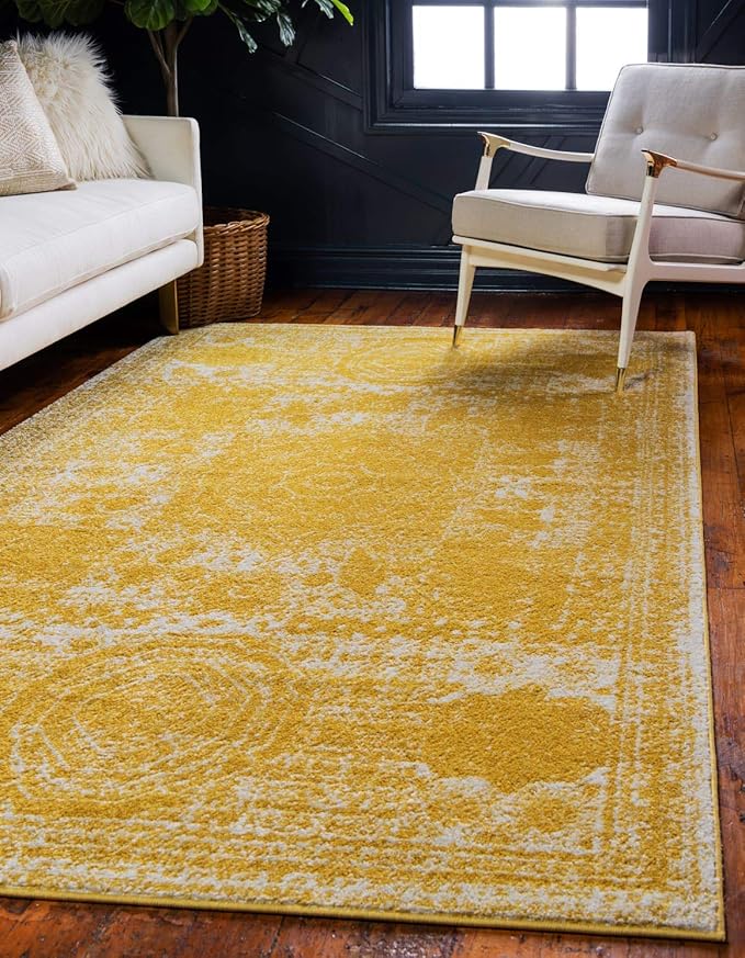 Unique Loom Bromley Collection Area Rug - Wells (10' x 14' 1" Rectangle, Yellow/ Ivory)