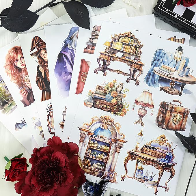 Snycler Sticker Book - 20 Sheets Vintage PET Stickers for Scrapbooking, Junk Journaling, Ephemera, and Decorative Crafts-The Secrets of Wizards