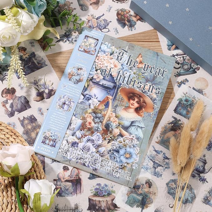 Auguro Vintage Ephemera Sticker 24 Sheets precut 300 washi Stickers Paper Journal Stickers for Adults People Junk Journal Sticker Book Scrapbooking Supplies