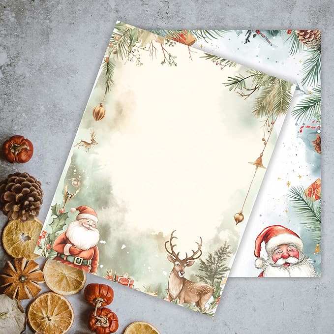 PARTH IMPEX 56 Sheets Christmas Writing Paper 8.5x11 - Letter Size Stationery Holidays Winter Party Looking Santa Letterhead Printer Paper - 120gsm Thick Decorative Double-sided Design